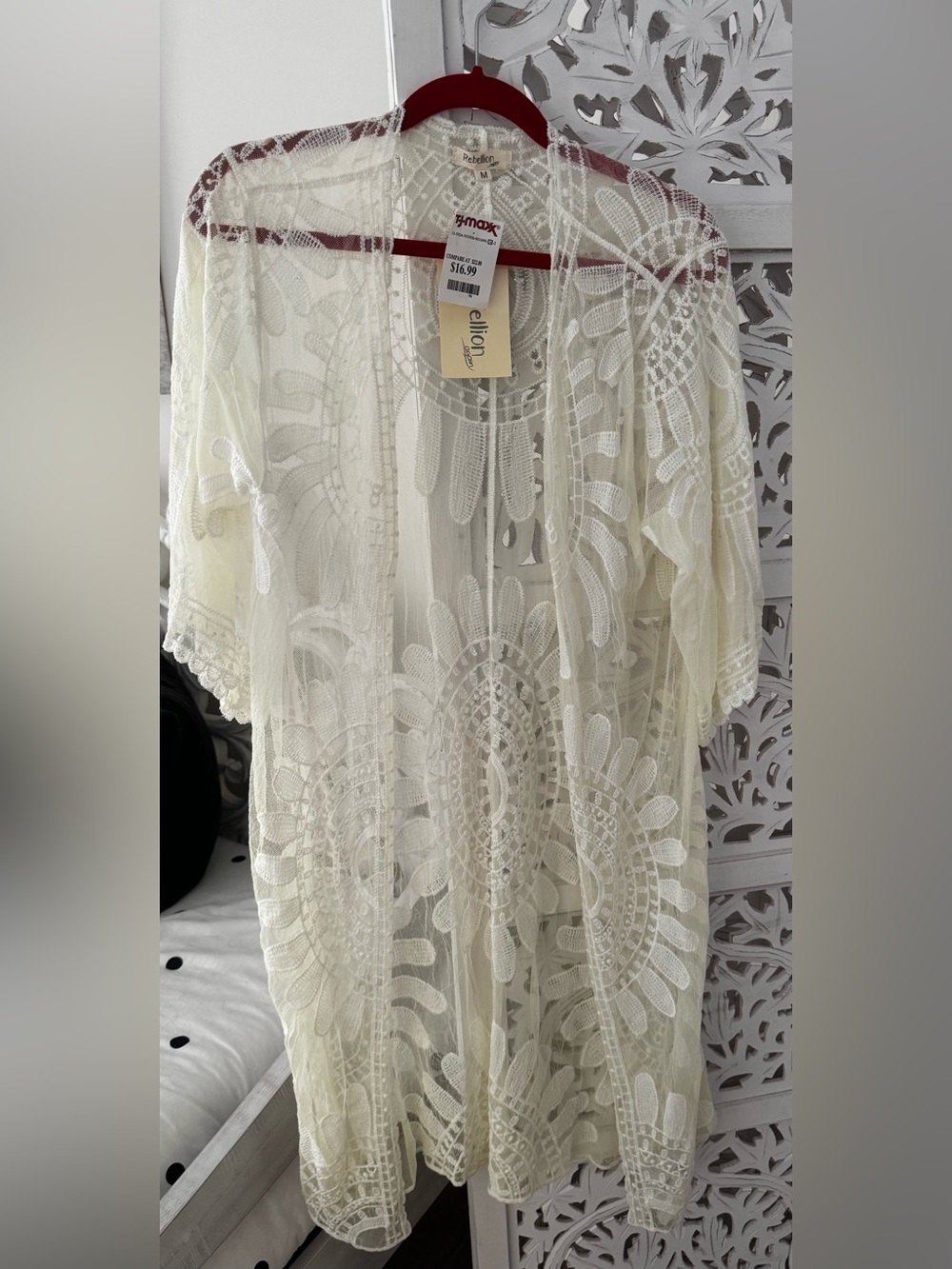 NWT Rebellion Again Cream Lace Kimono Tunic